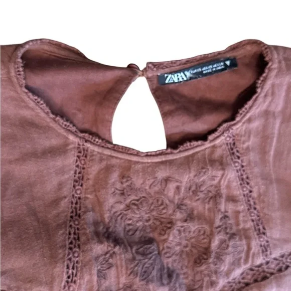 🐣 SALE Zara Dark Brown Embroidered Maxi Dress - Picture 6 of 7